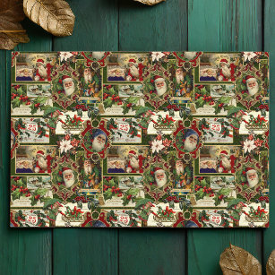 Festive Vintage Christmas Ephemera Collage-Green Tissue Paper
