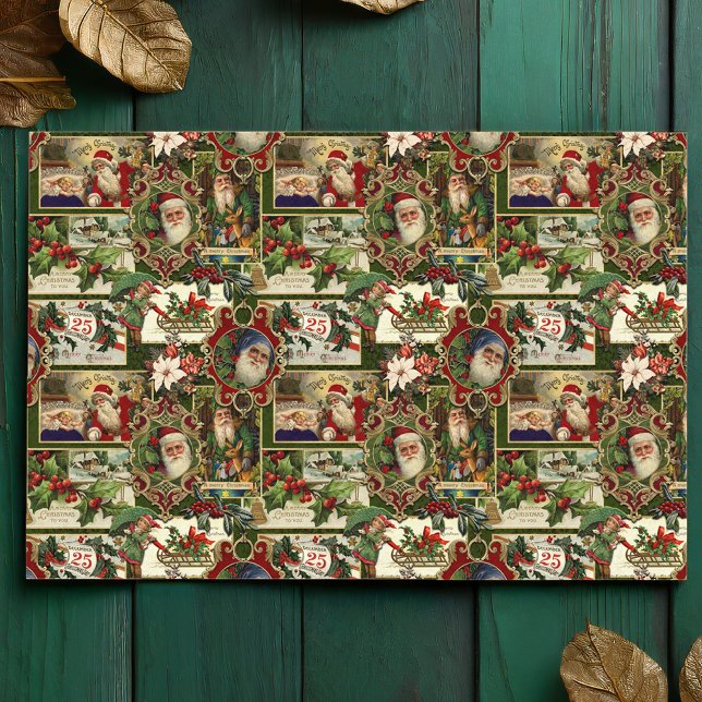 Festive Vintage Christmas Ephemera Collage-Green Tissue Paper (Creator Uploaded)