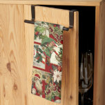 Festive Vintage Christmas Ephemera Collage-Red Tea Towel<br><div class="desc">Fun,  festive,  colourful and intricate holiday pattern featuring jolly old world Christmas ephemera from Victorian-era greeting cards,  including Santas in ornate frames,  holly,  mistletoe,  sleds,  winter scenes,  happy children and Merry Christmas greetings on red background.</div>