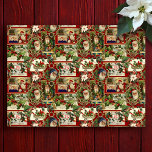 Festive Vintage Christmas Ephemera Collage-Red Tissue Paper<br><div class="desc">Fun,  festive,  colourful and intricate holiday pattern featuring jolly old world Christmas ephemera from Victorian-era greeting cards,  including Santas in ornate frames,  holly,  mistletoe,  sleds,  winter scenes,  happy children and Merry Christmas greetings on red background.</div>