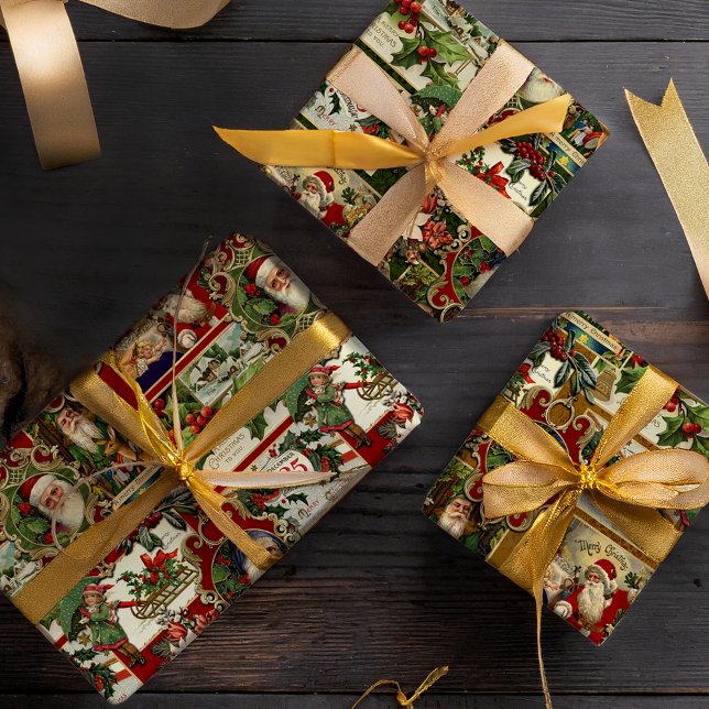 Festive Vintage Christmas Ephemera Collage Wrapping Paper Sheet (Creator Uploaded)
