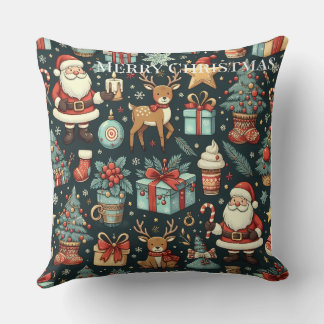 Festive Vintage Christmas Fabric Cushion