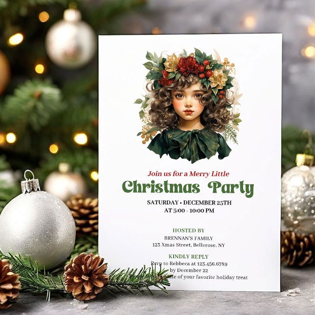 Festive vintage Christmas girl party invitation (Festive vintage Christmas angel party invitation

)