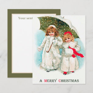 festive vintage Christmas girls add sentiment Card