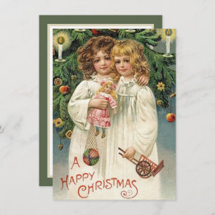festive vintage Christmas girls add sentiment Card
