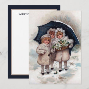 festive vintage Christmas girls Holiday Card