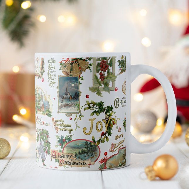 Festive Vintage Christmas Greetings Collage-White  Coffee Mug (Creator Uploaded)