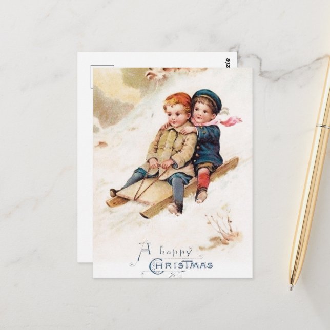 festive vintage Christmas kids Holiday Postcard (Front/Back In Situ)