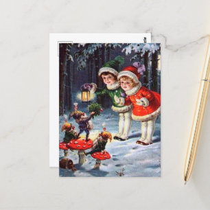 festive vintage Christmas kids Postcard