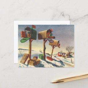 Festive vintage Christmas mailboxes Holiday Postcard
