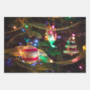 Festive Vintage Christmas Ornaments  Wrapping Paper Sheet