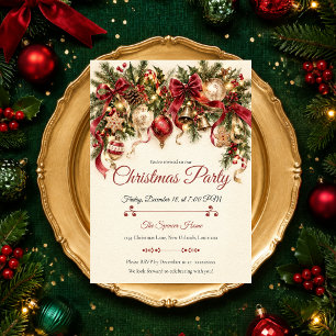 Festive Vintage Christmas Party Invitation