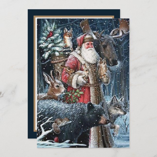festive vintage Christmas Santa add sentiment Card (Front/Back)