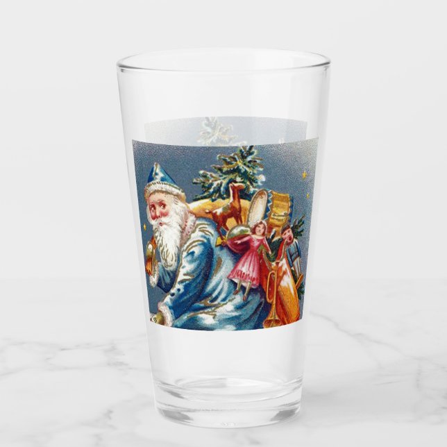 festive vintage Christmas Santa Holiday  Glass (Front)