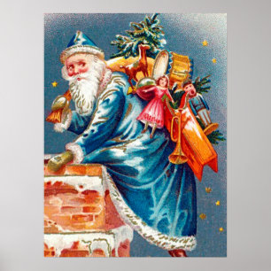 festive vintage Christmas Santa Holiday Poster