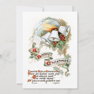 Festive Vintage Christmas Text, Bells and Holly Holiday Card