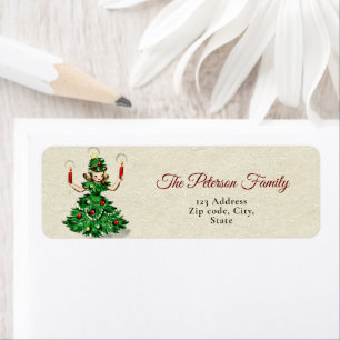 Festive Vintage Christmas Tree Girl Return Address Label
