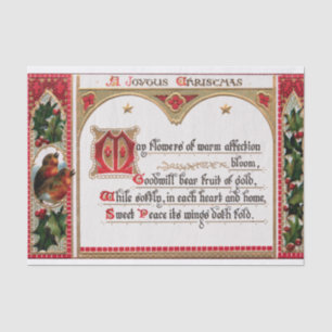 Festive Vintage Christmas Verse w/Robins & Holly Tissue Paper