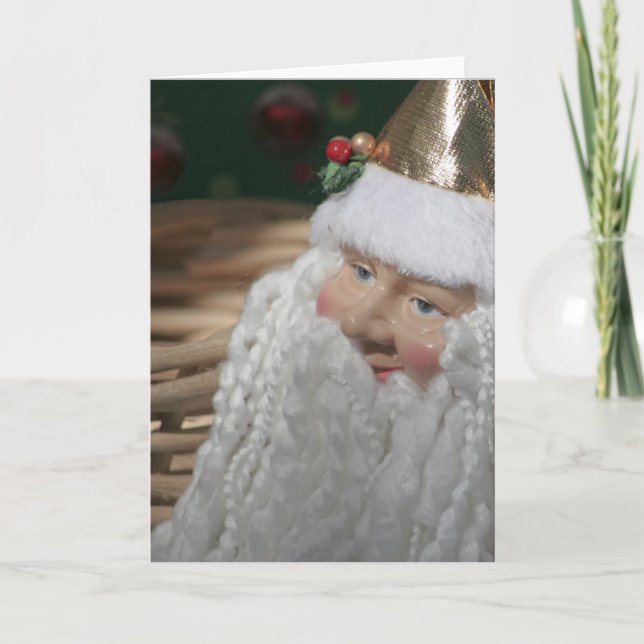 Festive Vintage Face of Santa Holiday Card (Front)