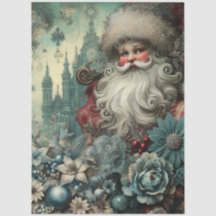 Festive Vintage Inspired Floral Santa Decoupage