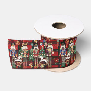 Festive Vintage Nutcracker Soldiers Red Plaid Satin Ribbon