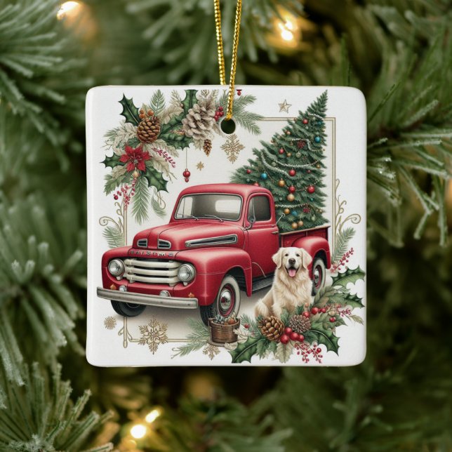 Festive Vintage Red Truck Christmas Tree Ornament (Tree)