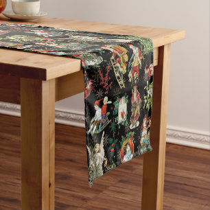 Festive Vintage Retro Christmas Holiday Pattern Short Table Runner