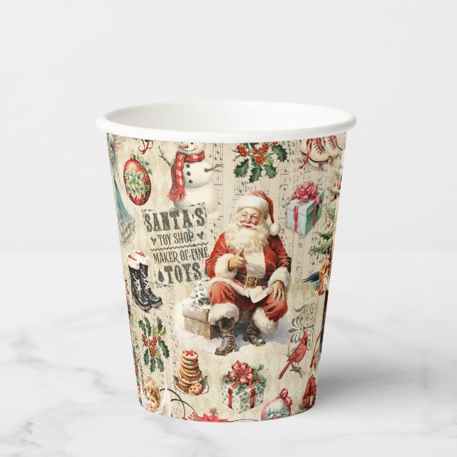 Festive Vintage Santa Claus Christmas Paper Cups (Front)