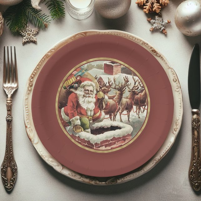 Festive Vintage Santa Claus Christmas Paper Plates (Christmas paper plates, Santa Claus Xmas paper plates)