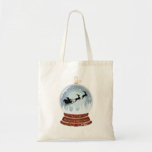 Festive Vintage Santa Sleigh & Reindeer Snow Globe Tote Bag