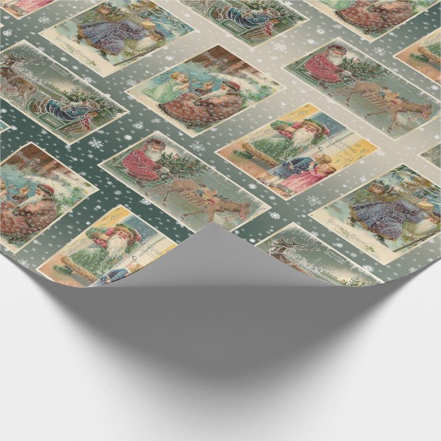 Festive Vintage Santa with Silver Highlights Wrapping Paper (Corner)