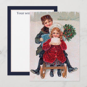 festive vintage sledding Children add sentiment Card
