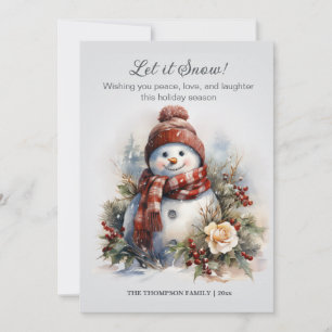 Festive Vintage Snowman Chequered Scarf Winter  Holiday Card