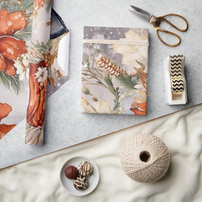 Festive Vintage Snowman & Christmas Florals Wrapping Paper (Crafts)