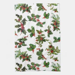 Festive Vintage Style Holly Tea Towel