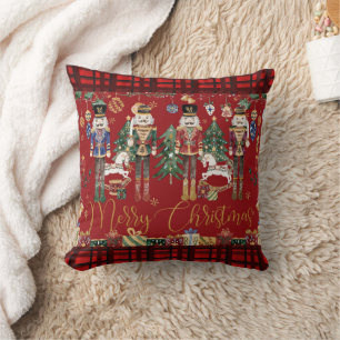 Festive Vintage The Nutcracker Merry Christmas Red Cushion