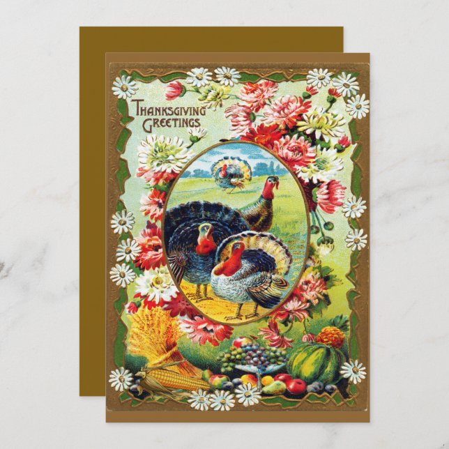 Festive Vintage Traditional Thanksgiving Dinner  Invitation (Front/Back)