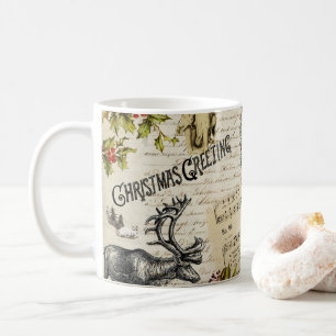 Festive Vintage Victorian Christmas Girl Holly Coffee Mug