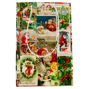 Festive Vintage Victorian Christmas Santa Collage Medium Gift Bag