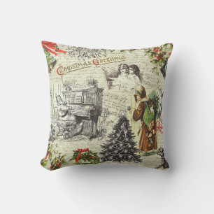 Festive Vintage Victorian Christmas Santa Cushion