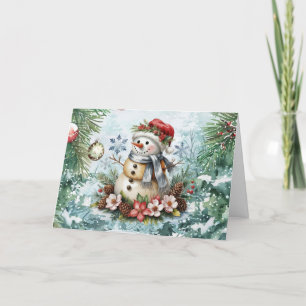 Festive Vintage Watercolor Christmas Snowman Blank Holiday Card