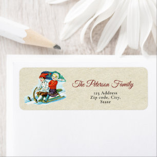 Festive Vintage Winter Kids Sled Return Address Label