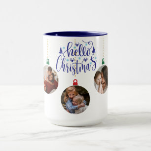 Festive Watercolor Blue 5 photo Hello Christmas Mug
