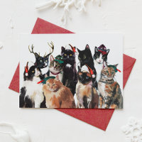 Festive Watercolor Cats Clowder Happy Holidays