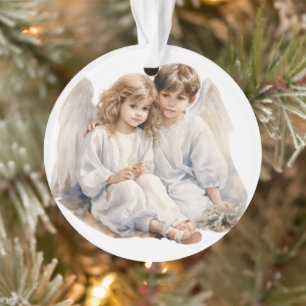 Festive Watercolor, Children Angels Ornament