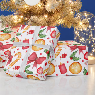 Festive Watercolor Christmas Decorations  Wrapping Paper