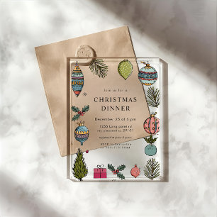 Festive Watercolor Christmas Dinner Acrylic Invitations