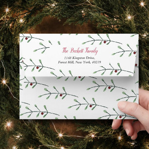 Festive Watercolor Christmas Foliage Envelope