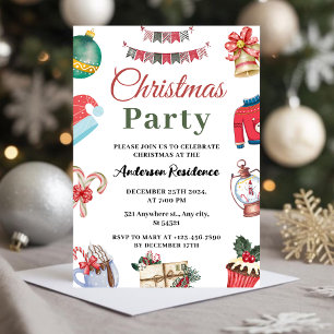 Festive Watercolor Christmas Party Invitation