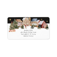 Festive Watercolor Christmas Scene Labels